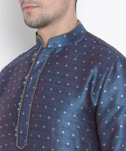 Vastramay Men's Blue Cotton Silk Blend Kurta And Dhoti Pant Set 10 Vastramay Men's Blue Cotton Silk Blend Kurta And Dhoti Pant Set