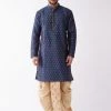 VASTRAMAY Men's Blue Woven Design Silk Blend Kurta And Gold Dhoti Set