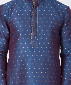 Vastramay Silk Blend Blue And Rose Gold Baap Beta Kurta Pyjama Set 18 Vastramay Silk Blend Blue And Rose Gold Baap Beta Kurta Pyjama Set