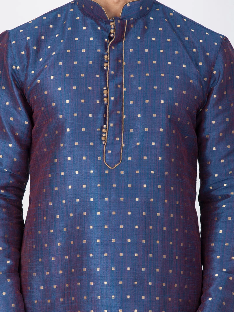 Vastramay Silk Blend Blue And Rose Gold Baap Beta Kurta Pyjama Set 10 Vastramay Silk Blend Blue And Rose Gold Baap Beta Kurta Pyjama Set