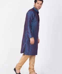 Vastramay Silk Blend Blue And Rose Gold Baap Beta Kurta Pyjama Set 14 Vastramay Silk Blend Blue And Rose Gold Baap Beta Kurta Pyjama Set
