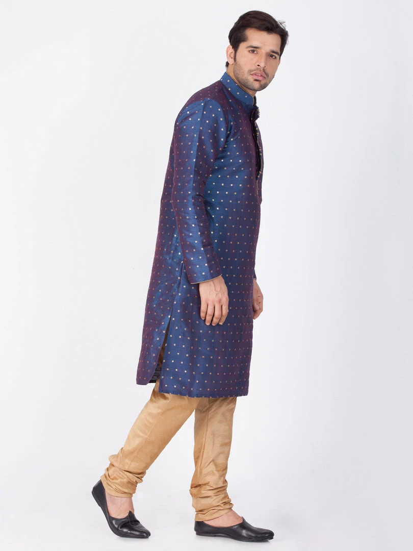 Vastramay Silk Blend Blue And Rose Gold Baap Beta Kurta Pyjama Set 6 Vastramay Silk Blend Blue And Rose Gold Baap Beta Kurta Pyjama Set