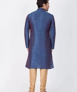 Vastramay Silk Blend Blue And Rose Gold Baap Beta Kurta Pyjama Set 16 Vastramay Silk Blend Blue And Rose Gold Baap Beta Kurta Pyjama Set