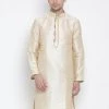 Vastramay Men's Gold Cotton Silk Blend Kurta