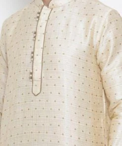 Vastramay Men's Gold Cotton Silk Blend Kurta