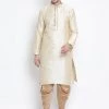 Vastramay Men's Gold Cotton Silk Blend Kurta And Dhoti Pant Set