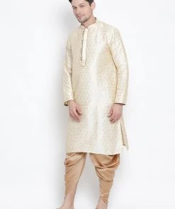Vastramay Silk Blend Gold Baap Beta Dhoti Kurta Set