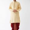 VASTRAMAY Men's Gold And Maroon Silk Blend Kurta And Dhoti Set