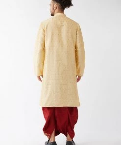 VASTRAMAY Men's Gold And Maroon Silk Blend Kurta And Dhoti Set