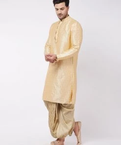VASTRAMAY Men's Gold Silk Blend Kurta And Dhoti Set Dhoti Kurta Sets