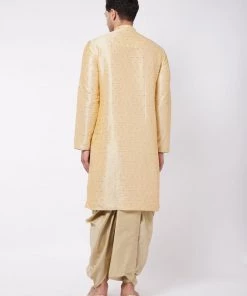 VASTRAMAY Men's Gold Silk Blend Kurta And Dhoti Set Dhoti Kurta Sets