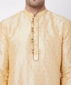 VASTRAMAY Men's Gold Silk Blend Kurta And Dhoti Set Dhoti Kurta Sets
