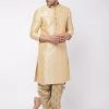 VASTRAMAY Men's Gold Silk Blend Kurta And Dhoti Set Dhoti Kurta Sets
