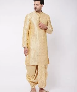 Dhoti Kurta Sets VASTRAMAY Men's Gold Silk Blend Kurta And Dhoti Set