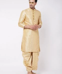 Dhoti Kurta Sets VASTRAMAY Men's Gold Silk Blend Kurta And Dhoti Set