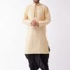 VASTRAMAY Men's Gold And Black Silk Blend Kurta And Dhoti Set