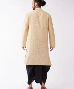 VASTRAMAY Men's Gold And Black Silk Blend Kurta And Dhoti Set
