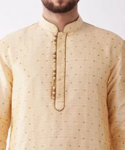 VASTRAMAY Men's Gold And Black Silk Blend Kurta And Dhoti Set