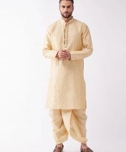 VASTRAMAY Men's Gold Silk Blend Kurta And Dhoti Set