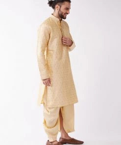 VASTRAMAY Men's Gold Silk Blend Kurta And Dhoti Set