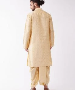 VASTRAMAY Men's Gold Silk Blend Kurta And Dhoti Set