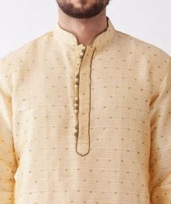 VASTRAMAY Men's Gold Silk Blend Kurta And Dhoti Set
