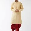 VASTRAMAY Men's Gold And Maroon Silk Blend Kurta With Dhoti Set