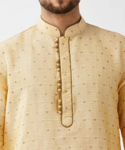 VASTRAMAY Men's Gold And Maroon Silk Blend Kurta With Dhoti Set