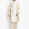 Vastramay Men's Gold Cotton Silk Blend Kurta And Pyjama Set