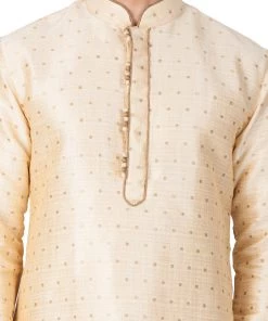 Vastramay Men's Gold Cotton Silk Blend Kurta And Pyjama Set