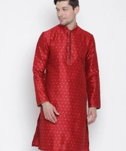 Vastramay Men's Maroon Cotton Silk Blend Kurta