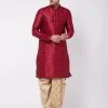 VASTRAMAY Men's Maroon Woven Design Silk Blend Kurta And Gold Dhoti Set Dhoti Kurta Sets