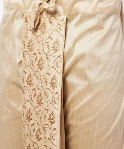 VASTRAMAY Men's Maroon Woven Design Silk Blend Kurta And Gold Dhoti Set Dhoti Kurta Sets