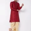 Vastramay VSTRAMAY Men's Maroon And Gold Silk Blend Kurta And Dhoti Set