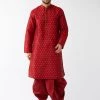 VASTRAMAY Men's Maroon Silk Blend Kurta And Dhoti Set