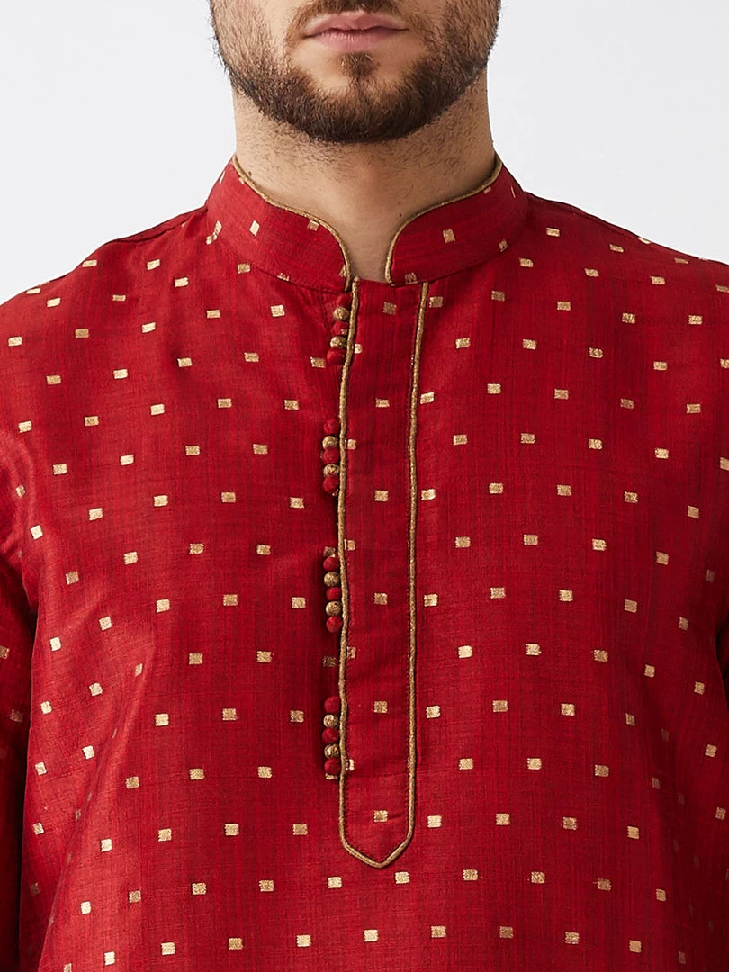 VASTRAMAY Men's Maroon Silk Blend Kurta And Dhoti Set 6 VASTRAMAY Men's Maroon Silk Blend Kurta And Dhoti Set