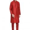 Vastramay Men's Maroon Cotton Silk Blend Kurta And Pyjama Set