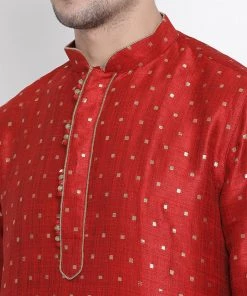 Vastramay Men's Maroon Cotton Silk Blend Kurta And Pyjama Set