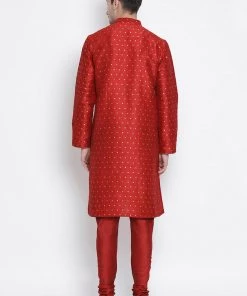 Vastramay Men's Maroon Cotton Silk Blend Kurta And Pyjama Set