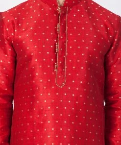 Vastramay Silk Blend Maroon And Rose Gold Baap Beta Kurta Pyjama Set
