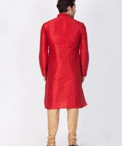 Vastramay Silk Blend Maroon And Rose Gold Baap Beta Kurta Pyjama Set