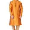 Buy 1 Get 1 Vastramay Men's Orange Cotton Silk Blend Kurta And Pyjama Set