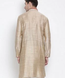 VASTRAMAY Men's Beige Cotton Silk Blend Kurta