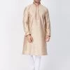 Vastramay Men's Beige Cotton Silk Blend Kurta And Pyjama Set