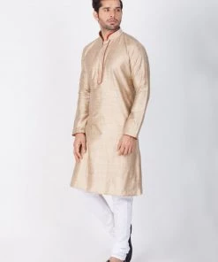 Vastramay Men's Beige Cotton Silk Blend Kurta And Pyjama Set