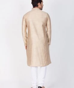 Vastramay Men's Beige Cotton Silk Blend Kurta And Pyjama Set