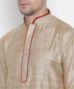 Vastramay Men's Beige Cotton Kurta And Pyjama Set