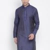 VASTRAMAY Men's Blue Cotton Silk Blend Kurta