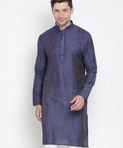 VASTRAMAY Men's Blue Cotton Silk Blend Kurta