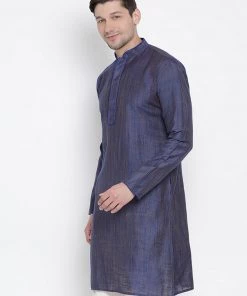 VASTRAMAY Men's Blue Cotton Silk Blend Kurta
